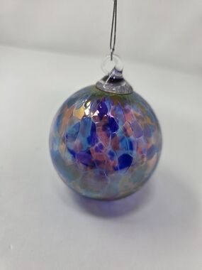 Kitras Art Class multi Calico Art Glass Iridescent Multicolor Hanging Ornament